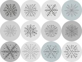 A set of hand-drawn snowflakes. Vector illustration in doodle style. Winter mood. Hello 2023. Merry Christmas and Happy New Year. Black and gray elements on a gray background.