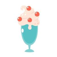 Vanilla ice cream in glass with cherry. Summertime, hello summer vector