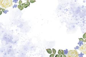 watercolor white rose and plumbago flower bouquet on blue splash background