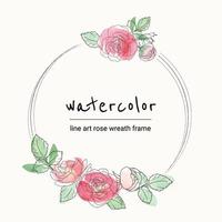 watercolor loose line art rose flower bouquet wreath frame vector