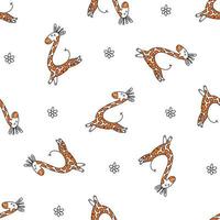 Seamless pattern with a happy running giraffe, isolated in the style of doodles. vector