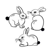 outline drawing rabbits set hand drawn funny bunny vector