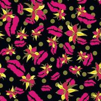 kiss lips and flowers seamless pattern vector