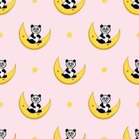 night panda seamless pattern sitting on the moon vector
