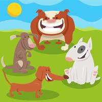 grupo de personajes de animales de perros y cachorros de dibujos animados felices vector