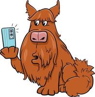 cartoon dog taking a selfie with smart phone vector