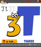 letter T from alphabet with cartoon three number vector