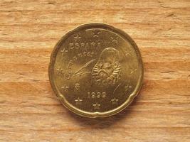 moneda de 20 céntimos mostrando cervantes, moneda de españa, ue foto