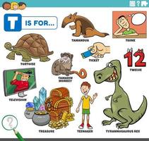 letter t words educational set with cartoon characters vector