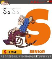 letter S worksheet with cartoon senior character vector