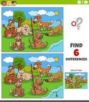 differences game with cartoon dogs animal characters group vector