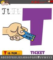 letter T from alphabet with cartoon ticket object vector