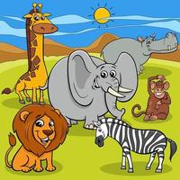 grupo de personajes de animales de safari salvaje de dibujos animados vector