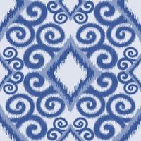 Seamless hand drawn pattern. Vector color blue ikat design. Middle square element with lines curve. Artwork design for fashion clothes, wallpaper, textile, wrapping, decoration background.