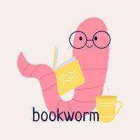 Bookworm.Read more books. A set of different bookworm in glasses and books. Hand-drawn educational vector illustrations.  Cartoon style