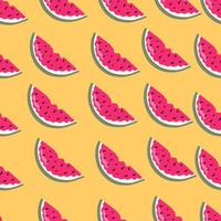 Trendy summer pattern with watermelon on a yellow background. Bright summer pattern for print, paper, wallpaper, fabric and web. vector