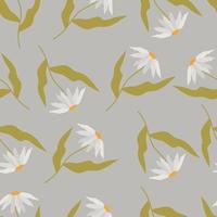 Trendy seamless floral pattern with daisies. A hand-drawn modern illustration of large flowers with white leaves on a solid color. Fabric, web, app, stationery. vector