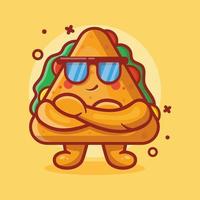 cute triangle sandwich food character mascot with cool expression isolated cartoon in flat style design vector