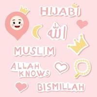 Flat stickers for muslim hijabi girls print and gifts. Islamic stickers set for girls and women. vector