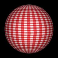 chequered red fabric sphere black background photo