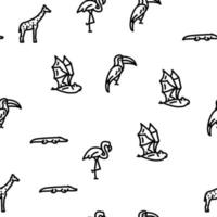 Zoo Animals, Birds And Snake Vector Seamless Pattern