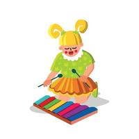 Girl Playing Musical Instrument Xylophone Vector Illustration