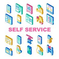 Self Service Buying Collection Icons Set Vector