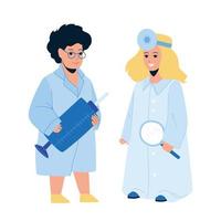 Children Doctors Boy And Girl Play Together Vector