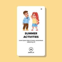 Summer Activities Brother And Sister Kids Vector