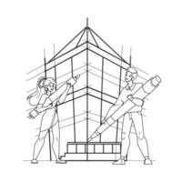 Building Design Man And Woman Architects Vector