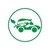 coche ecológico y vector de logotipo de icono de tecnología de coche verde eléctrico.