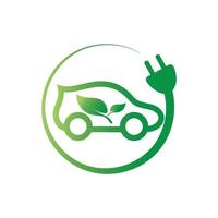 coche ecológico y vector de logotipo de icono de tecnología de coche verde eléctrico.