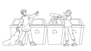 Characters Human Sorting Recycling Garbage Vector Illustration