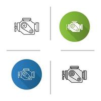 Car engine icon. Flat design, linear and color styles. Motor. Isolated vector illustrations