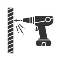 Portable electric screwdriver glyph icon. Cordless drill. Silhouette symbol. Negative space. Vector isolated illustration