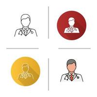 Doctor icon. Medical worker. Practitioner. Flat design, linear and color styles. Isolated vector illustrations