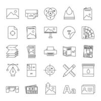 Printing linear icons set. Polygraphy and typography. Posters, flyers, brochures, booklets templates. Thin line contour symbols. Isolated vector outline illustrations