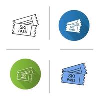 Ski pass icon. Lift tickets. Flat design, linear and color styles. Isolated vector illustrations