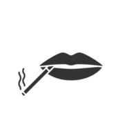 Cigarette in mouth glyph icon. Smoking negative concept. Silhouette symbol. Negative space. Vector isolated illustration