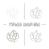 Tobacco leaf hand drawn icons set. Mint. Color brush stroke. Isolated vector sketchy illustrations