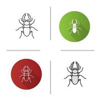 Stag beetle icon. Bug. Lucanus cervus. Flat design, linear and color styles. Isolated vector illustrations