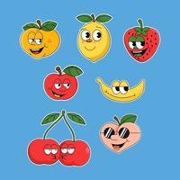 Retro sticker set fruits vector design