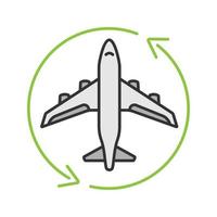 Flight transit color icon. Circle arrow with airplane inside. Plane transfer. Flights management. Isolated vector illustration