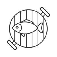 Fish on barbecue grill linear icon. Thin line illustration. Contour symbol. Vector isolated drawing