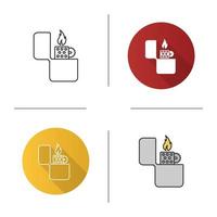 Flip lighter icon. Cigarette lighter. Flat design, linear and color styles. Isolated vector illustrations