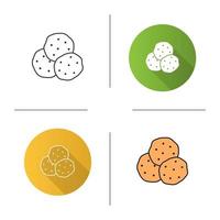 Chocolate chips icon. Flat design, linear and color styles. Cookies. Isolated vector illustrations