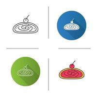 Cherry strudel icon. Swiss roll with jam. Flat design, linear and color styles. Isolated vector illustrations