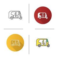 Auto rickshaw icon. Tuk tuk. Flat design, linear and color styles. Isolated vector illustrations