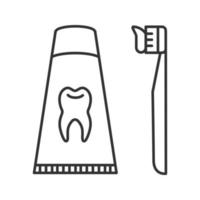 Toothbrush with toothpaste linear icon. Dentifrice. Thin line illustration. Contour symbol. Vector isolated outline drawing