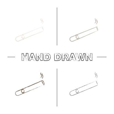 Burning cigar hand drawn icons set. Cigarette. Smoking area. Color brush stroke. Isolated vector sketchy illustrations